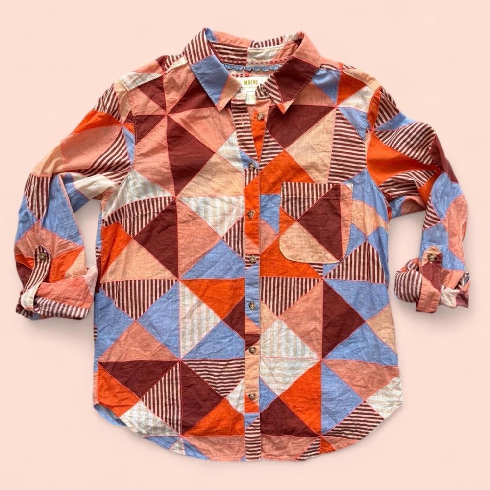 SOLD Anthropologie Maeve multi-coloured patchwork button-up shirt size 2